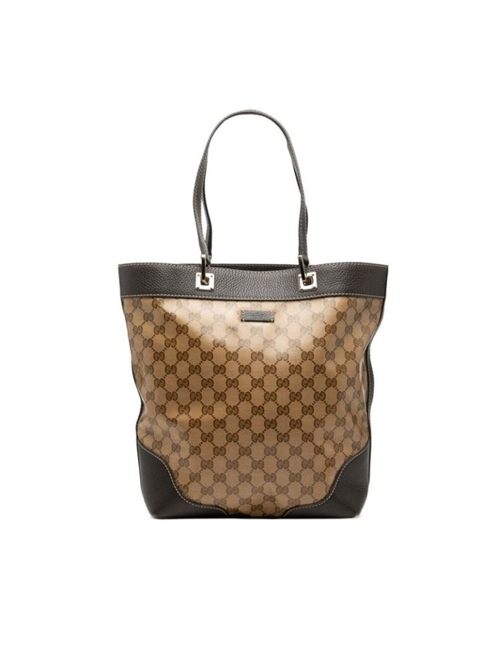 Gucci GG Crystal Tote Shoulder Bag Beige Brown Leather
